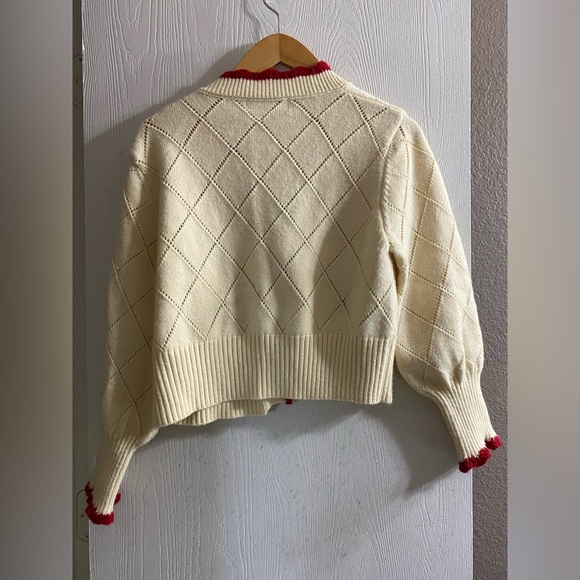 CIDER Cream Red Cherry Decorated Button-Up Sweater Cardigan Women Sz M - Picture 6 of 6